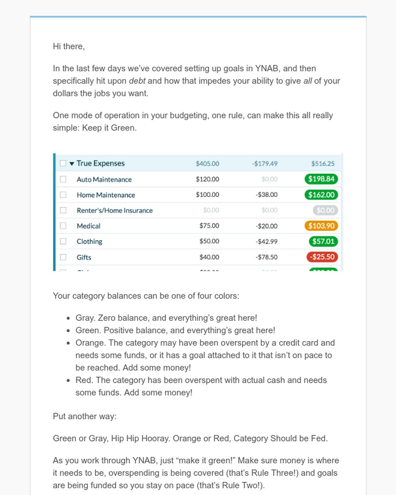 YNAB - One rule to rule them all: Keep it Green