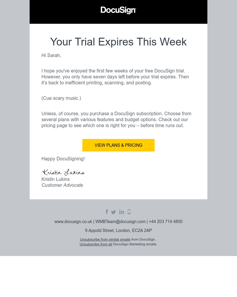 Docusign - One week left before your DocuSign trial expires