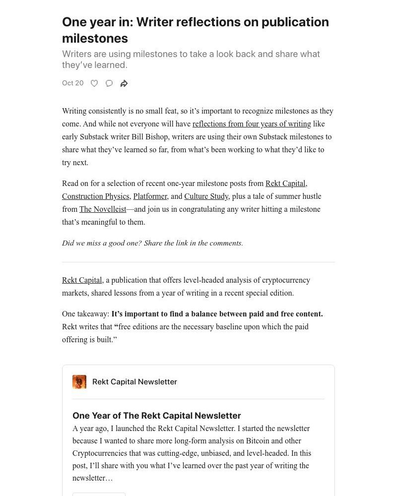 Substack - One year in: Writer reflections on publication milestones