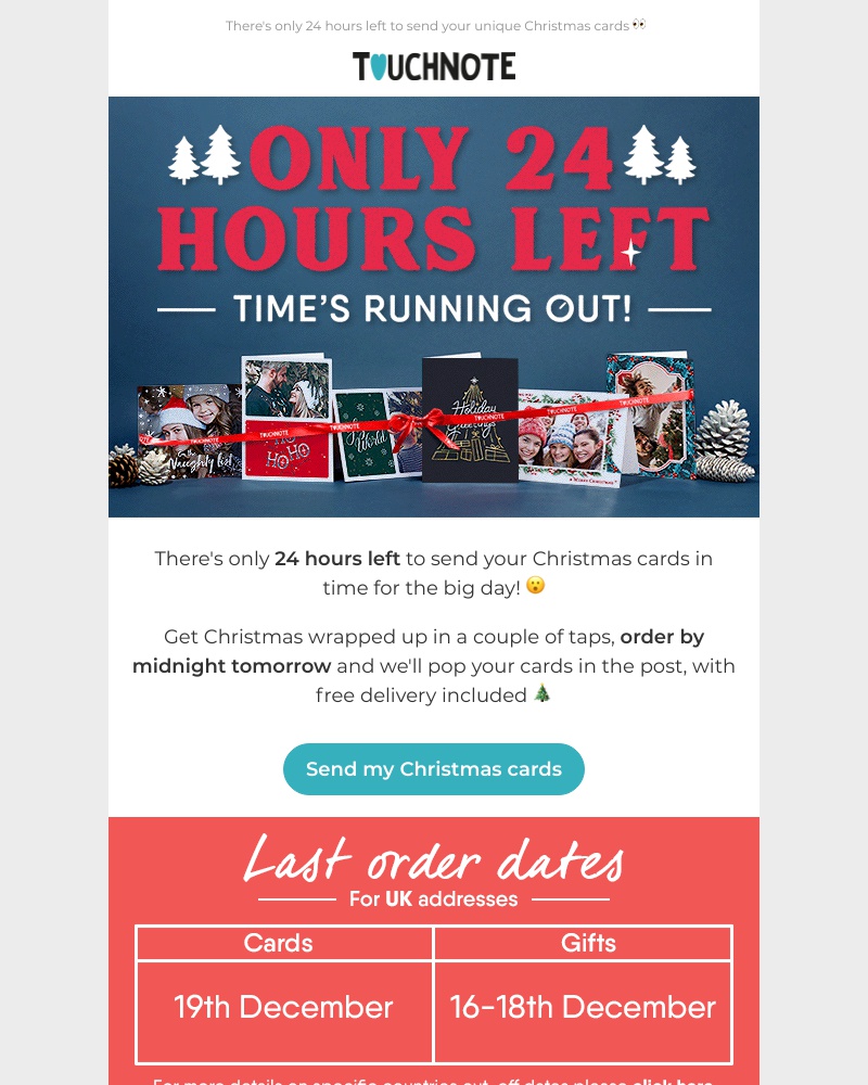 TouchNote - ⏰ Only 24 hours left to send Christmas cards! 
