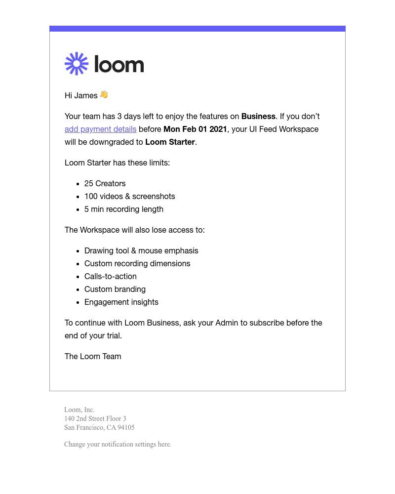 Accepting an invite on Loom video screenshot