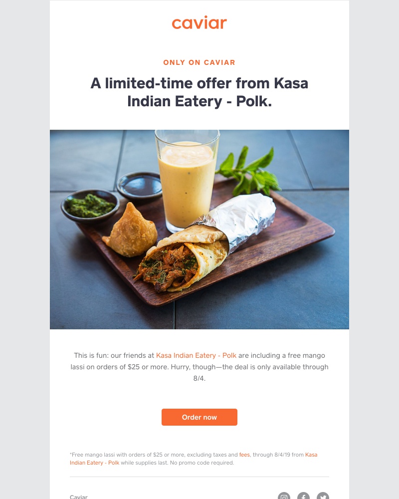 - Open for a free mango lassi from Kasa Indian Eatery