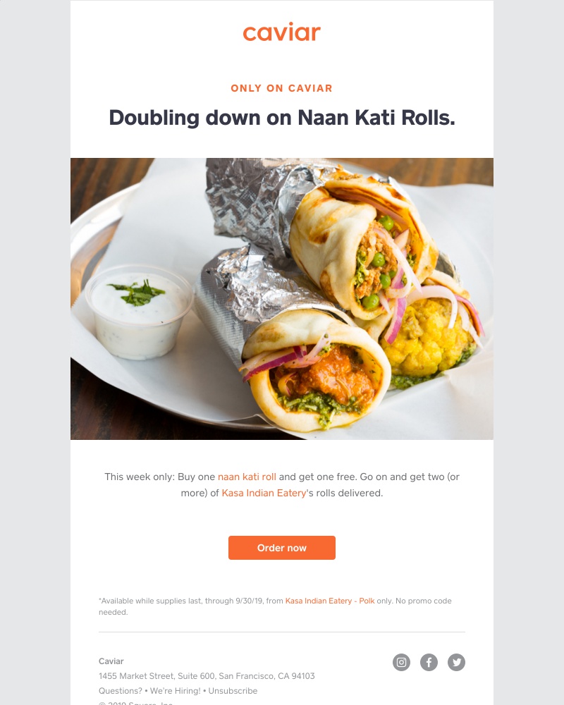  - Open for a free naan kati roll from Kasa Indian Eatery - Polk