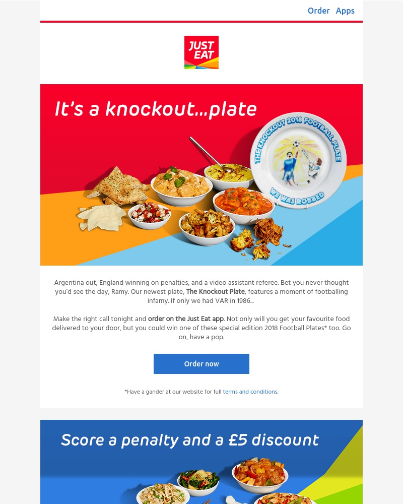 Just Eat - Order in for the knockouts and win a plate too