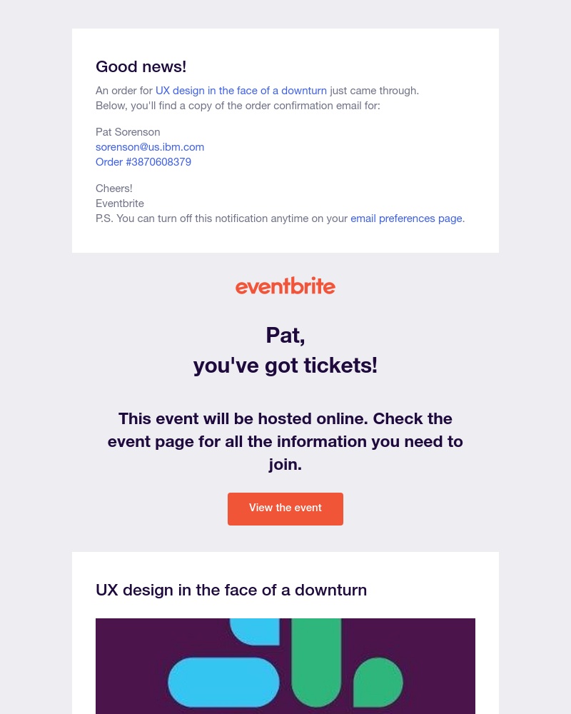 Eventbrite - Order Notification for UX design in the face of a downturn