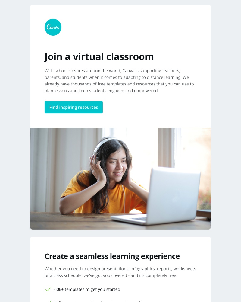 Canva - Our huge library of resources makes learning remotely easier