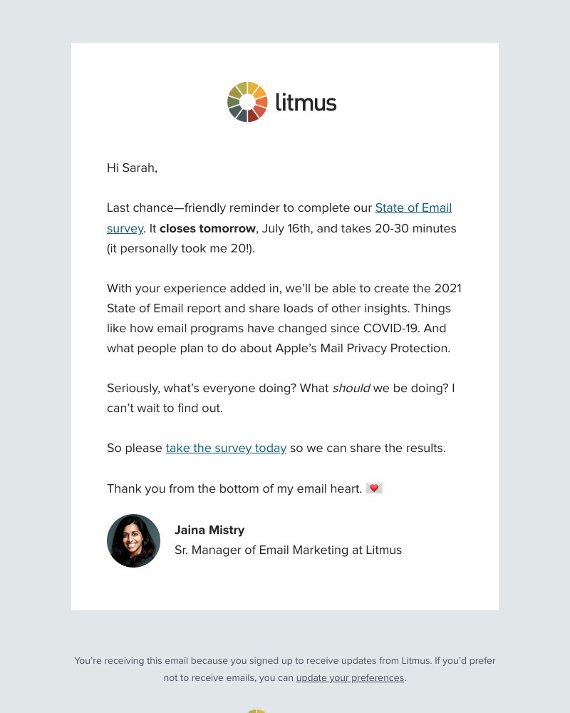 Litmus - Our State of Email survey closes tomorrow!