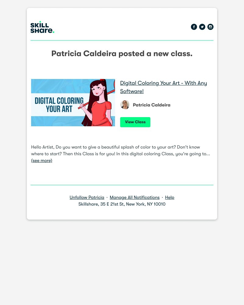 Skillshare - Patricia Caldeira posted a new class: "Digital Coloring Your Art - With Any Software!"