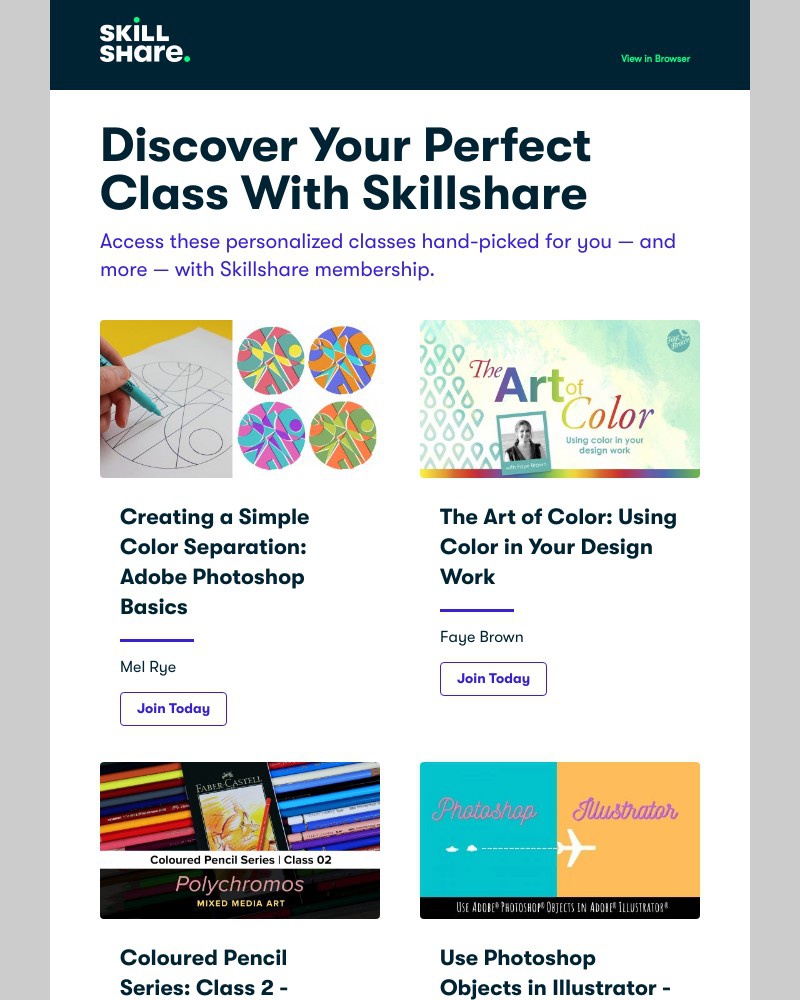 Skillshare - Personal Class Recommendations for Sarah
