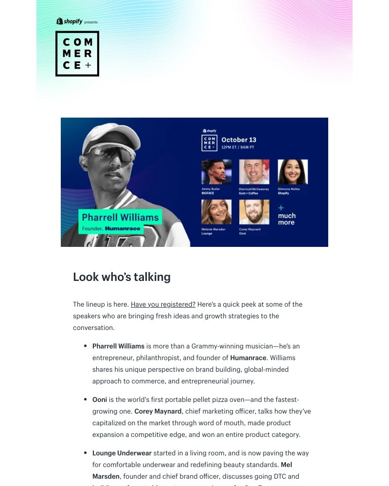 Shopify - Pharrell's coming to Commerce+