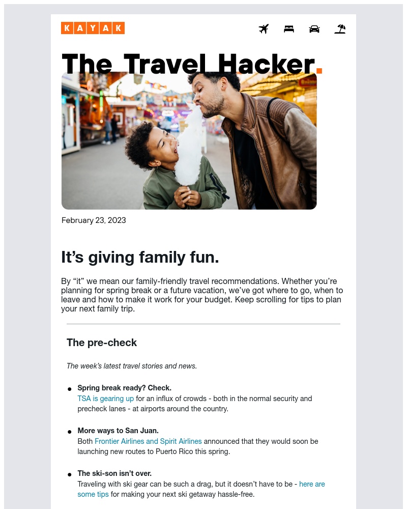 Kayak - Plan a family trip on a chicken-tenders budget  ✈️