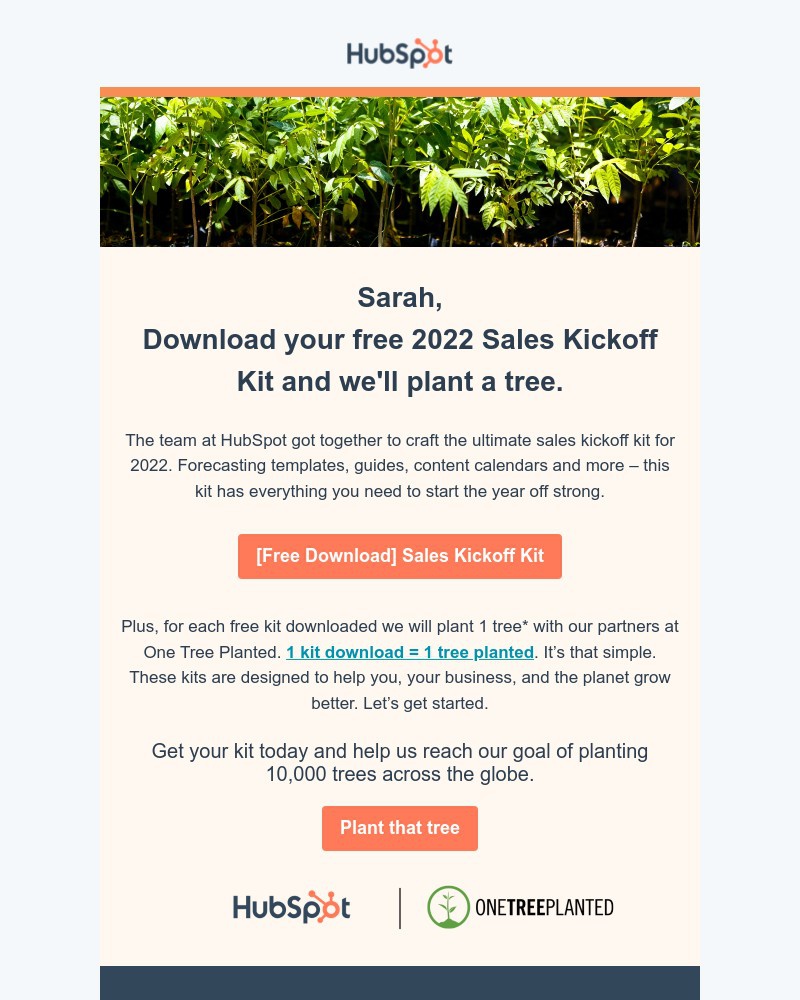 HubSpot CRM - Plant a tree in just 2 clicks.