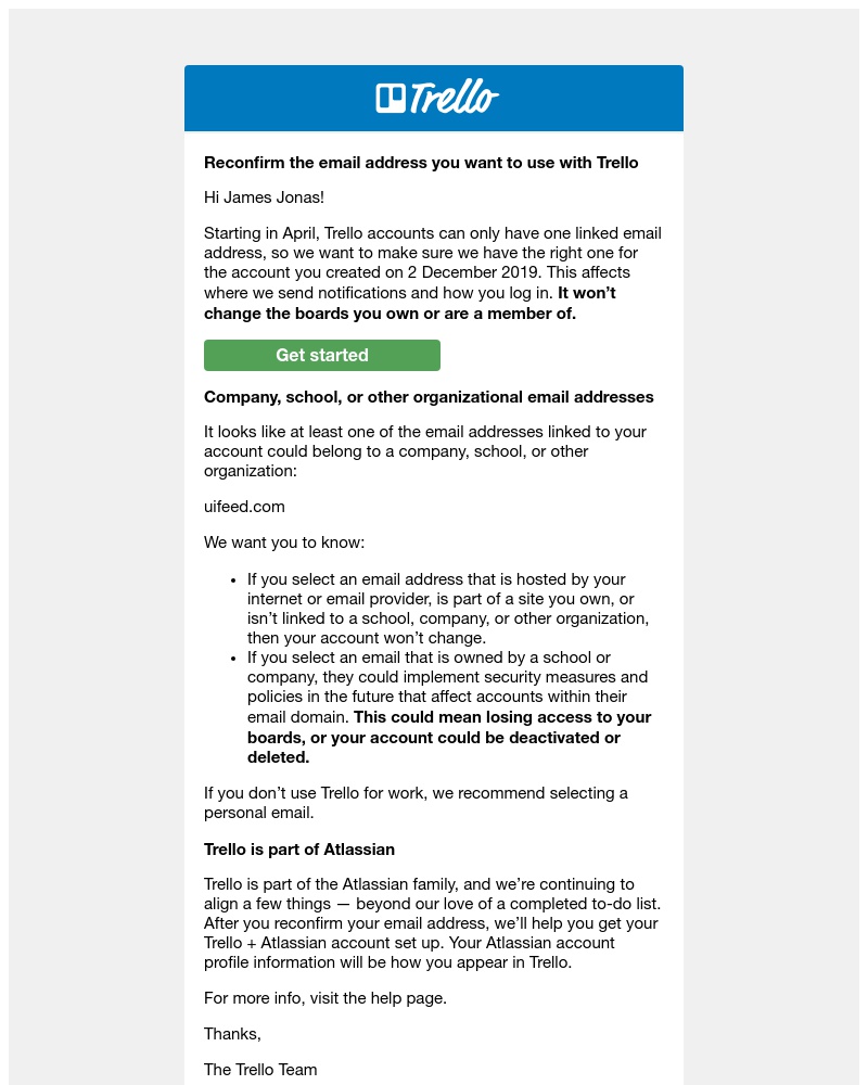 Trello - Please reconfirm your Trello email address