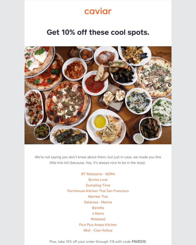 - Popular spots + 10% off