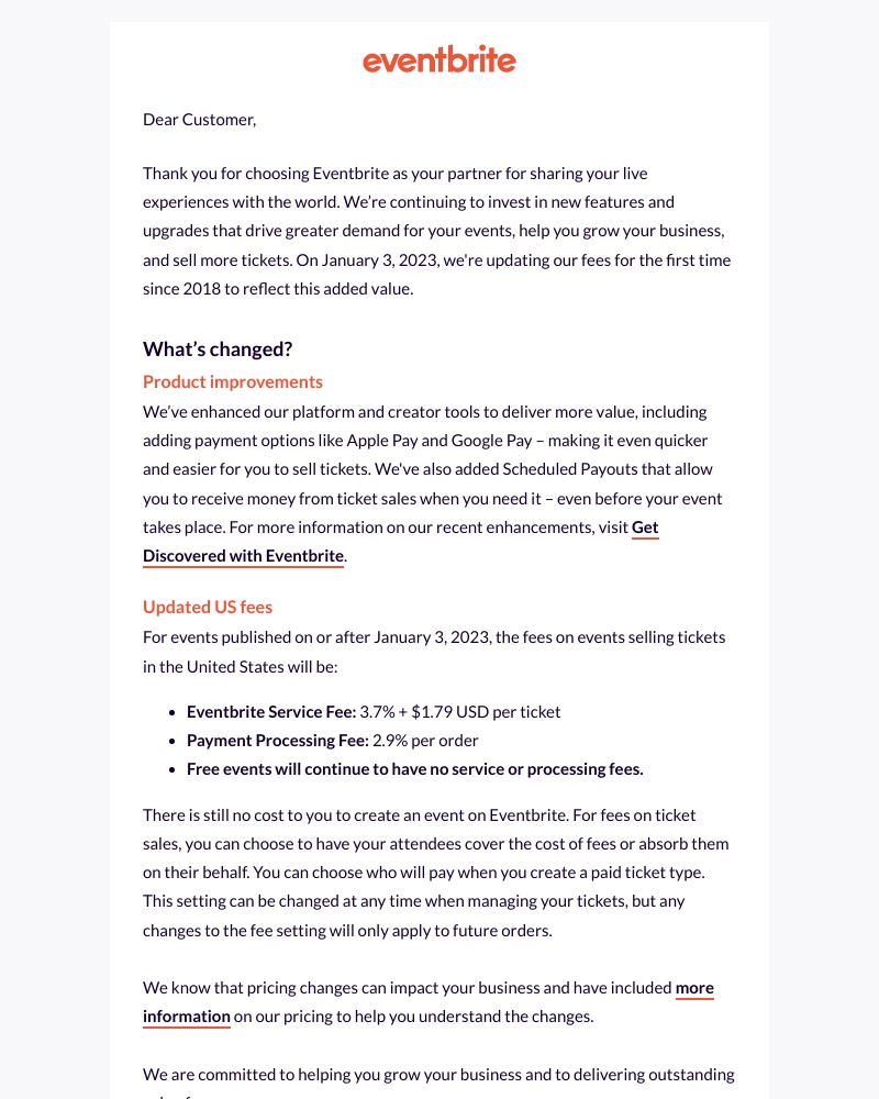 Eventbrite - Product enhancements and US fee changes