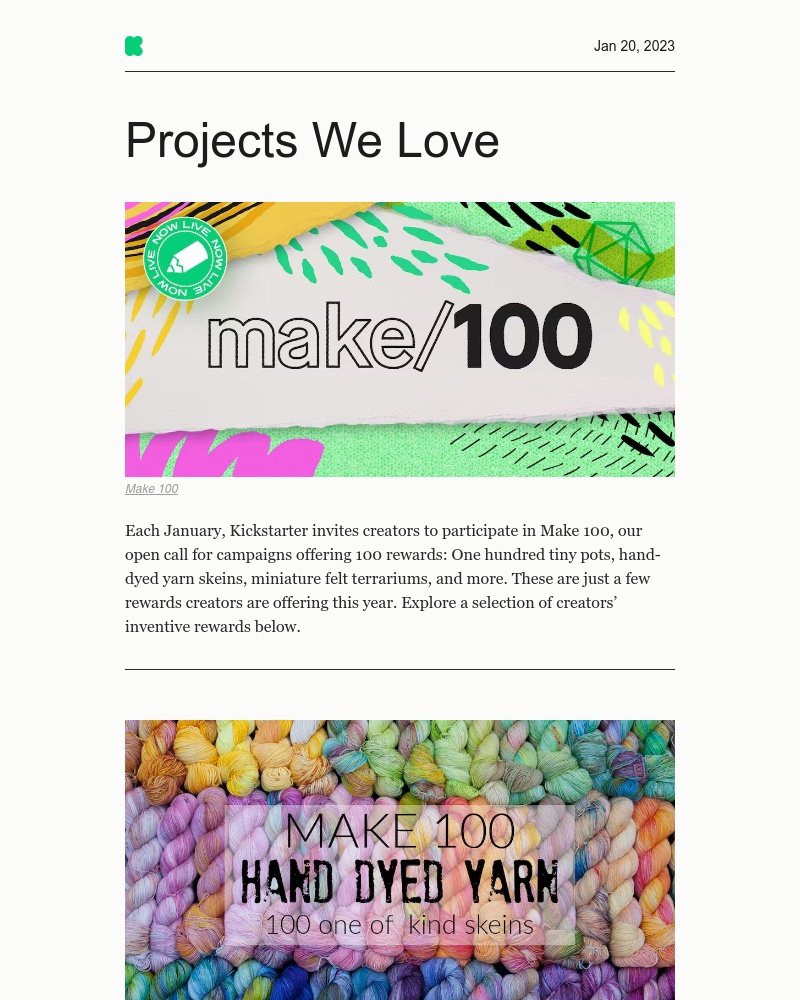 Kickstarter - Projects We Love:  Make 100