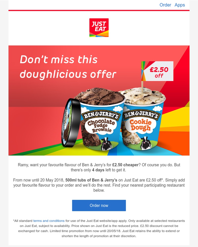 Just Eat - Quick! Get your favourite Ben & Jerry’s for less