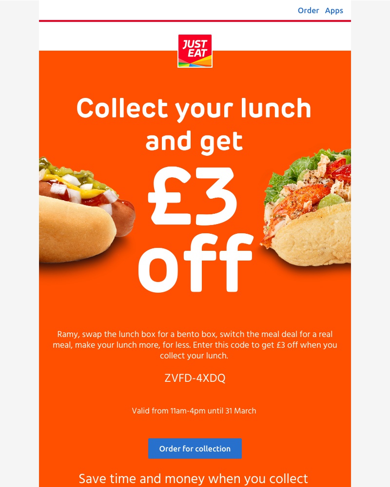 Just Eat - Ramy, fancy £3 off your lunch today?