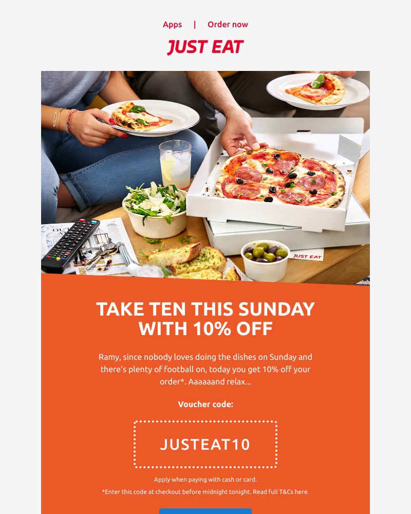 Just Eat - 🍽️ Ramy, get 10% off a stress-free Sunday meal