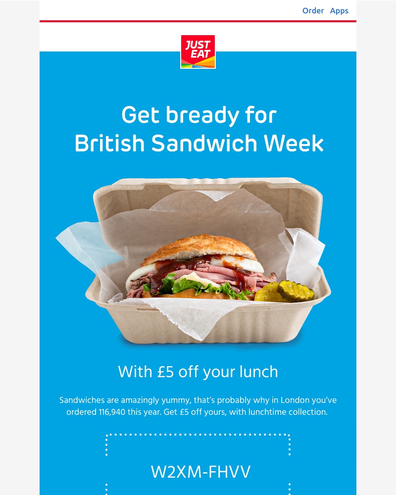 Just Eat - Ramy, get £5 off lunch 🥪 for British Sandwich Week