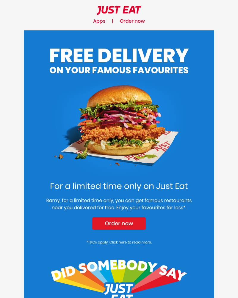 Just Eat - Ramy, get free delivery on your famous favourites