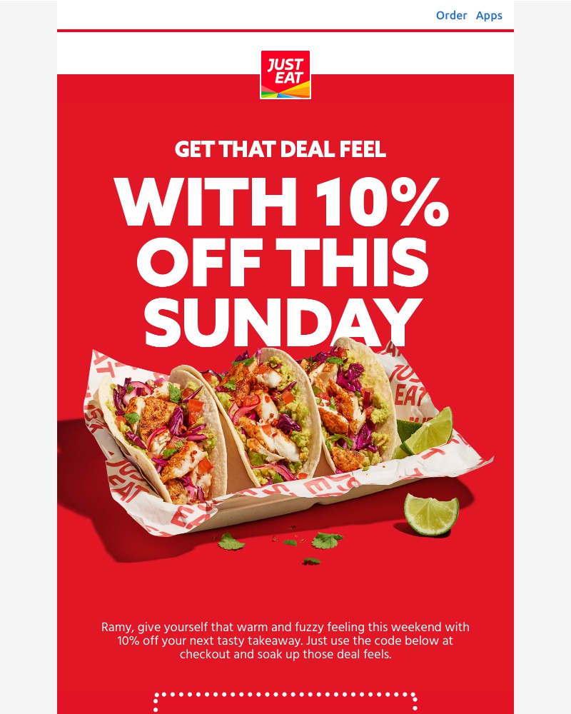 Just Eat - Ramy, grab 10% off this Sunday and get that deal feel