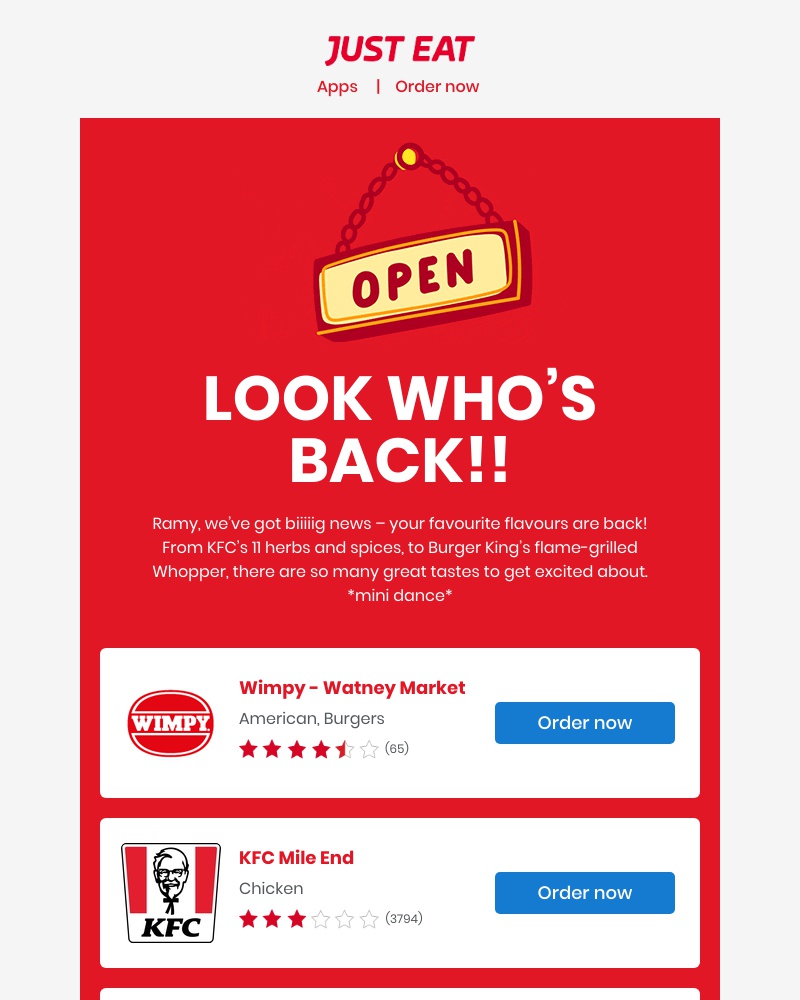 Just Eat - Ramy, look what’s back in your area 👀