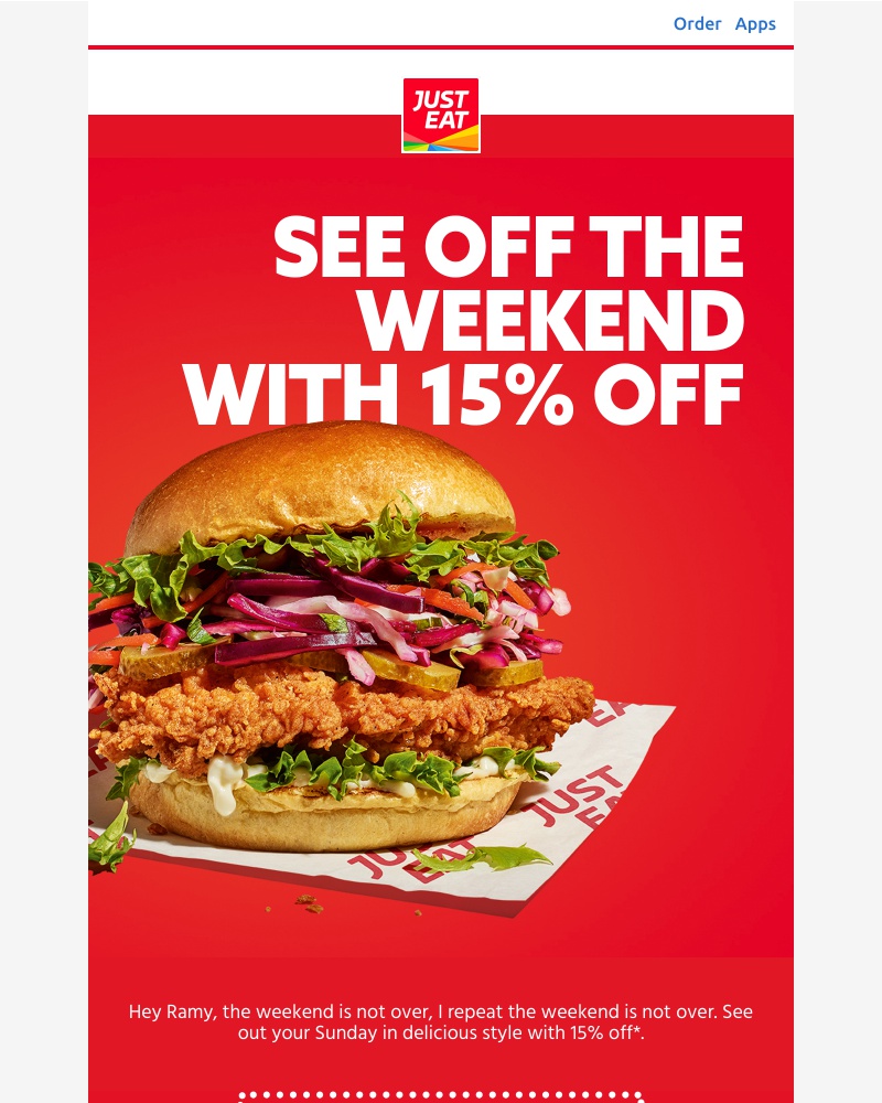 Just Eat - Ramy, say hello to 15% off tonight only