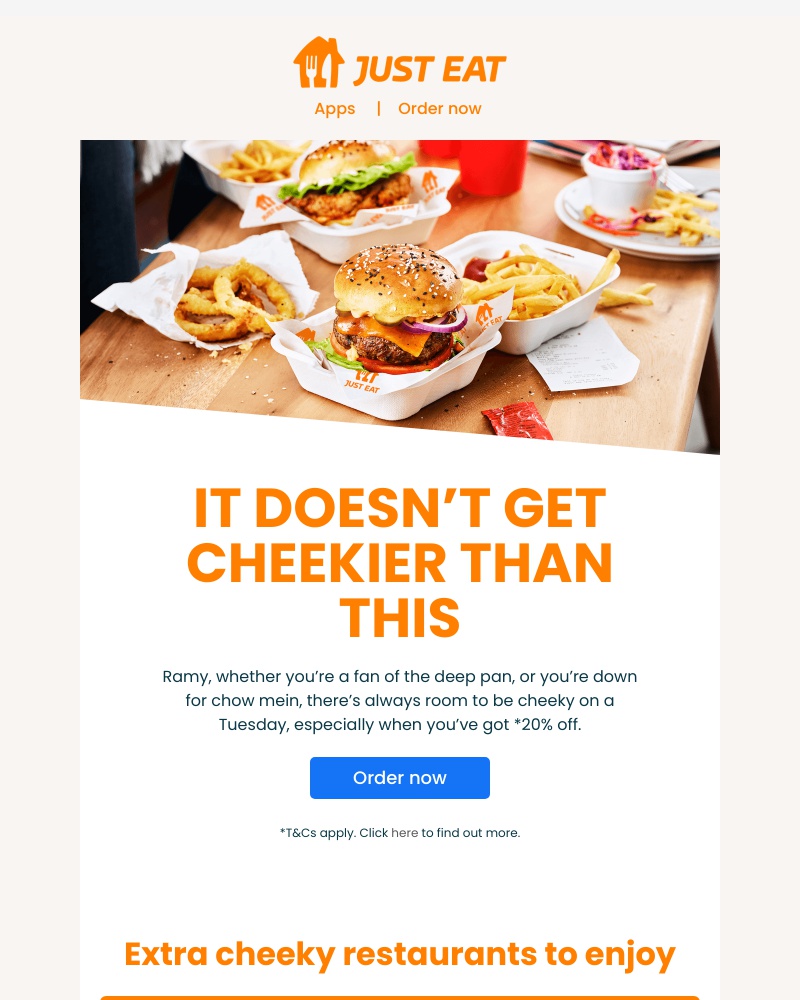 Just Eat - Ramy, tap to get 20% off your favourites 😊 
