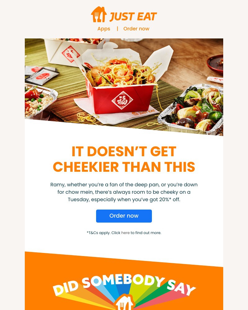 Just Eat - Ramy, tap to get 20% off your favourites 😊