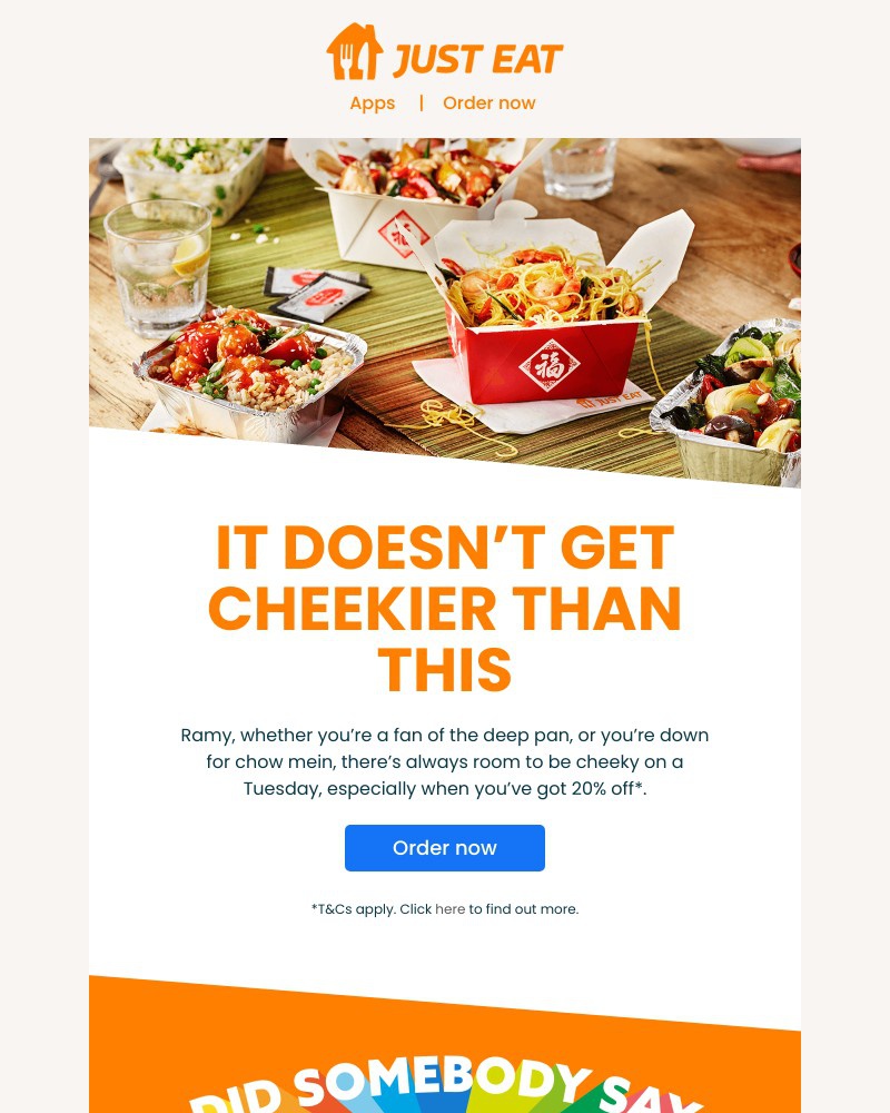 Just Eat - Ramy, tap to get 20% off your favourites