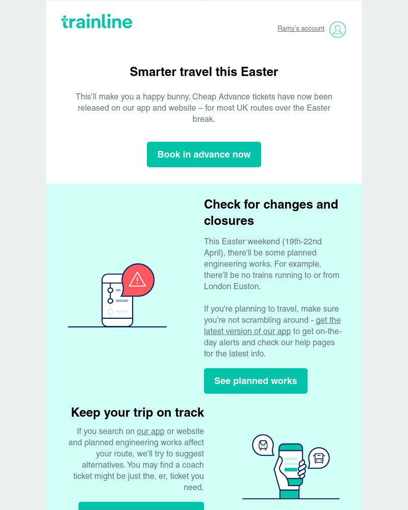 Trainline -  Ramy, this is your Easter travel alert ⚠️ 