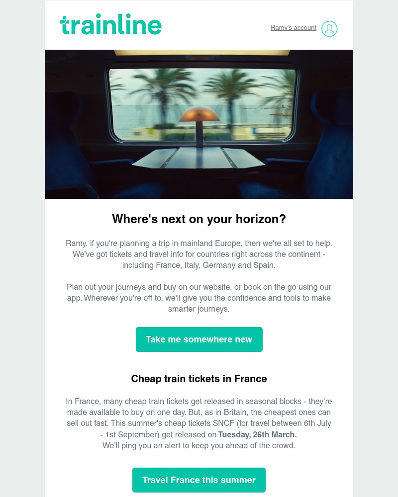 Trainline - Ramy, travel Europe this Easter or summer