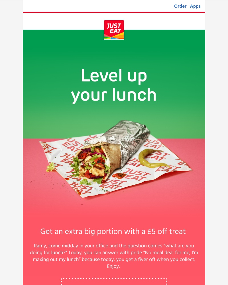 Just Eat - Ramy, treat yourself to a larger lunch with £5 off