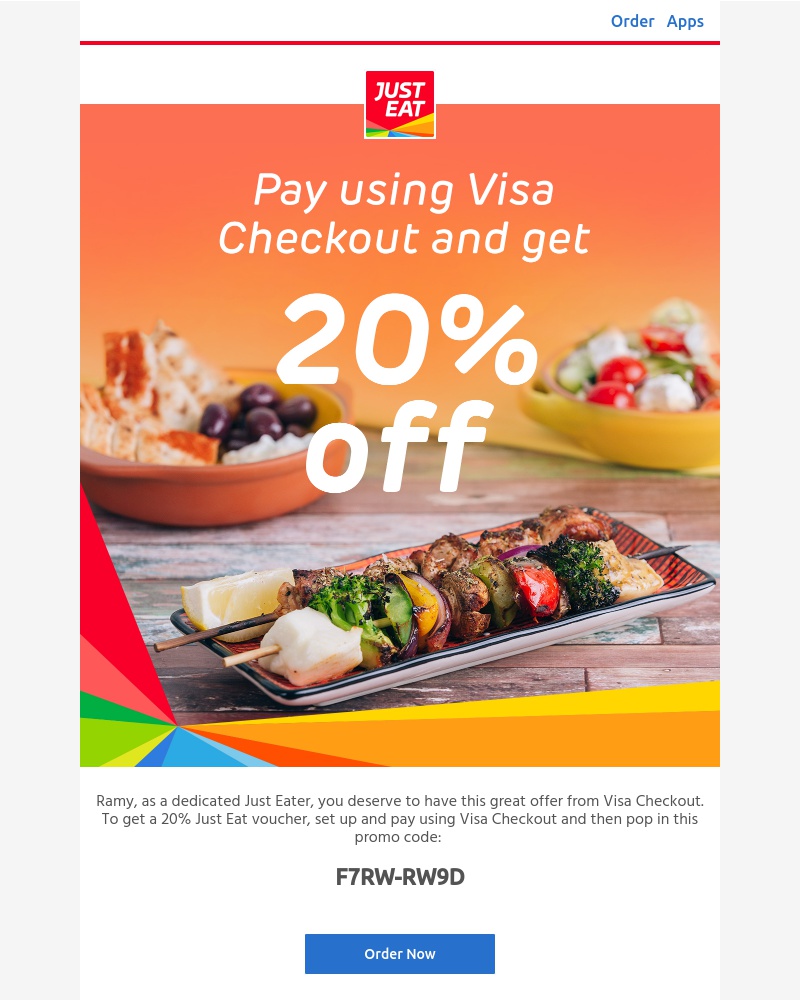 Just Eat - Ramy, Visa Checkout have a 20% voucher for you