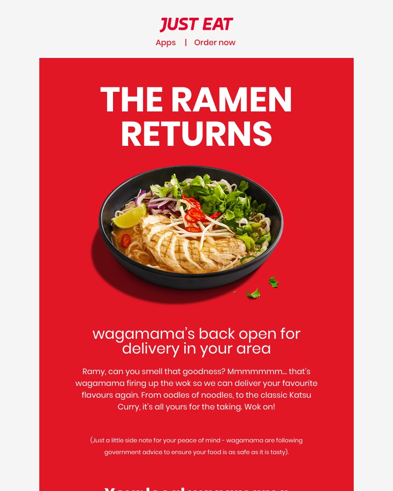Just Eat - Ramy, wagamama is open in your area! 🍜 