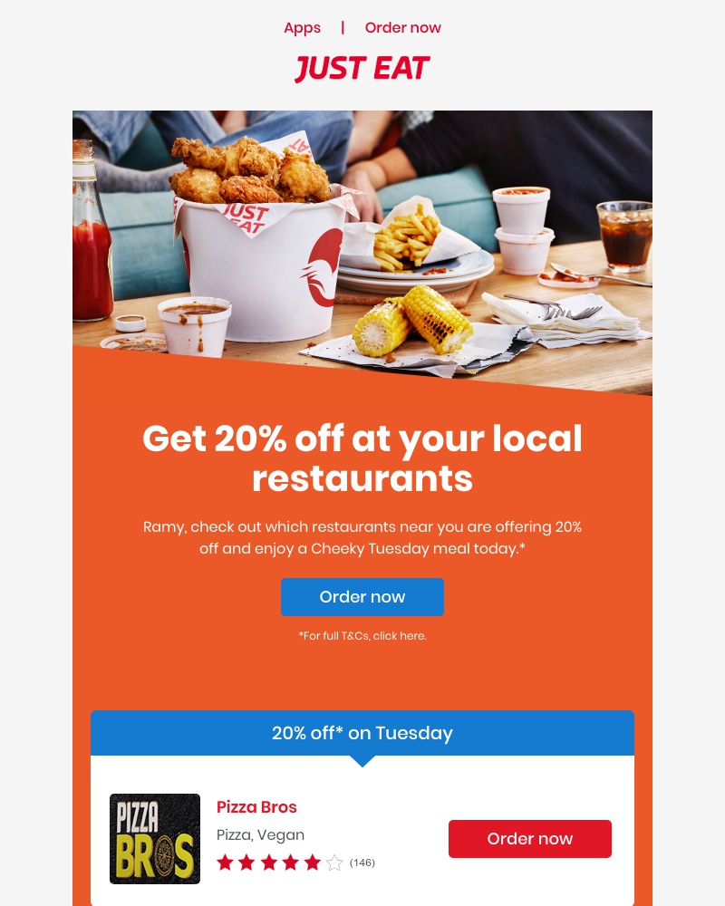 Just Eat - Ramy, your 20% off deals are here