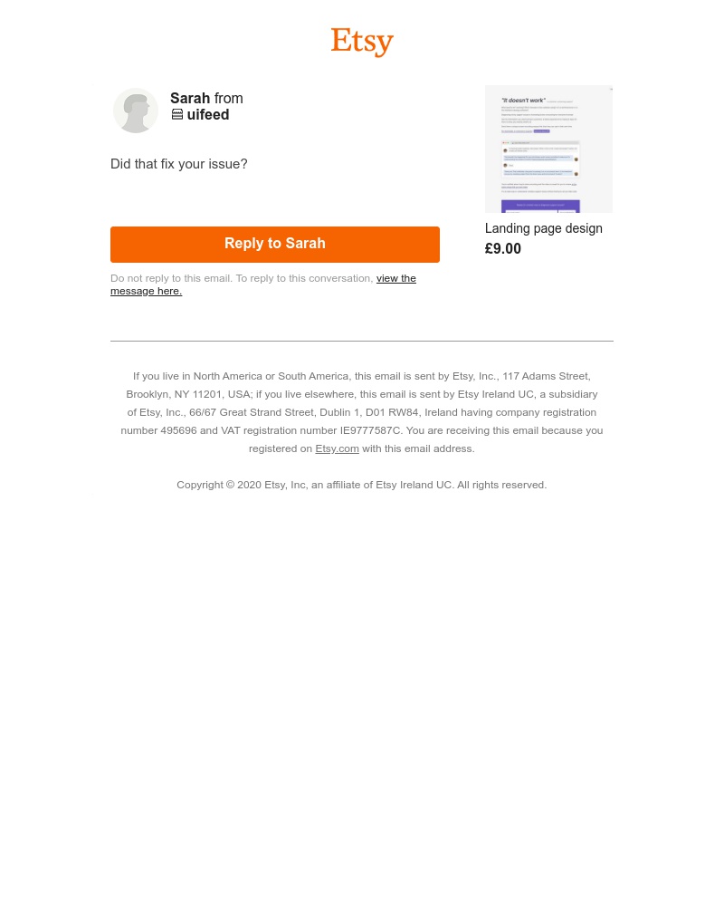 Etsy - Re: Etsy Conversation with Sarah from uifeed