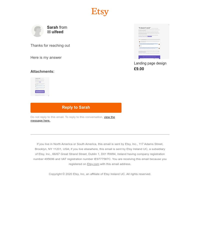 Etsy - Re: Etsy Conversation with Sarah from uifeed
