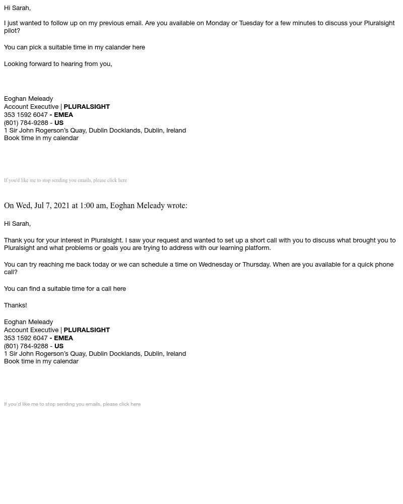Pluralsight - Re: Pluralsight meeting this week