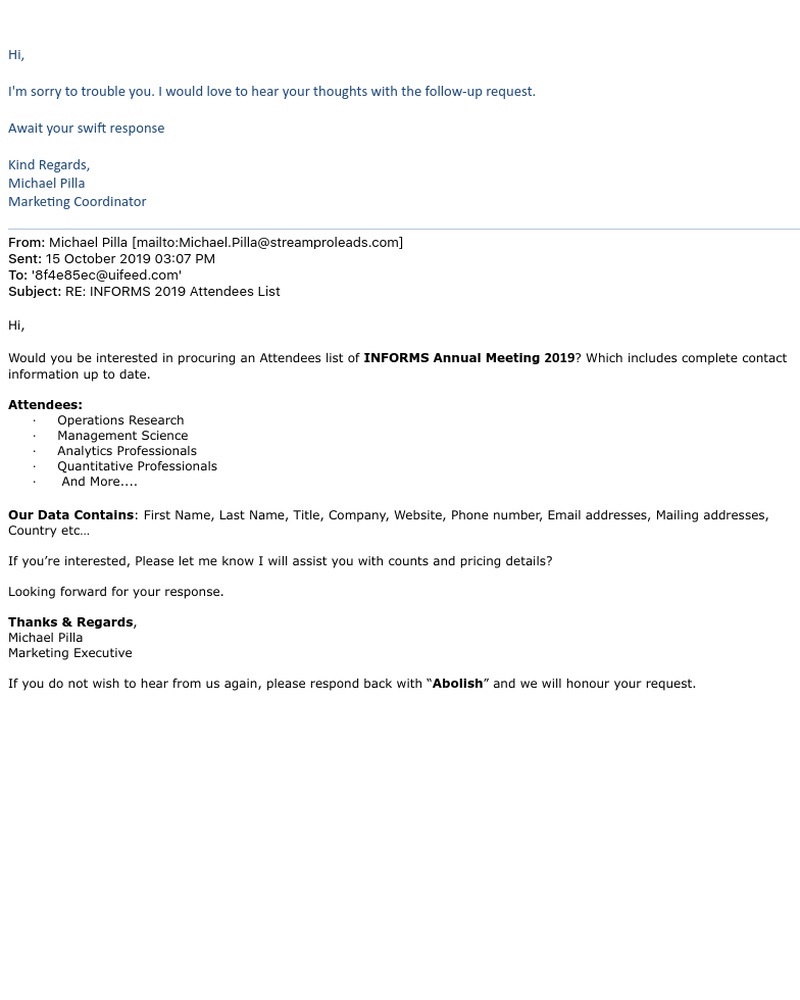 Lyft - RE: RE: INFORMS 2019 Attendees List