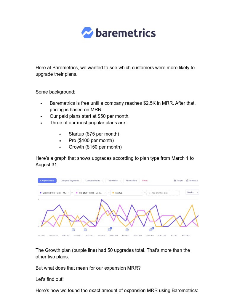 Baremetrics - Real Data Weekly #4: Which plans bring in the most expansion MRR? Get data on which of your customers is likely to upgrade.