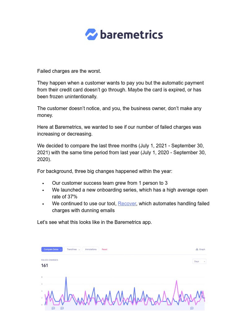 Baremetrics - Real Data Weekly #8: Baremetrics had 161 failed charges in Q3. How that # compares to last year & what we can do about it