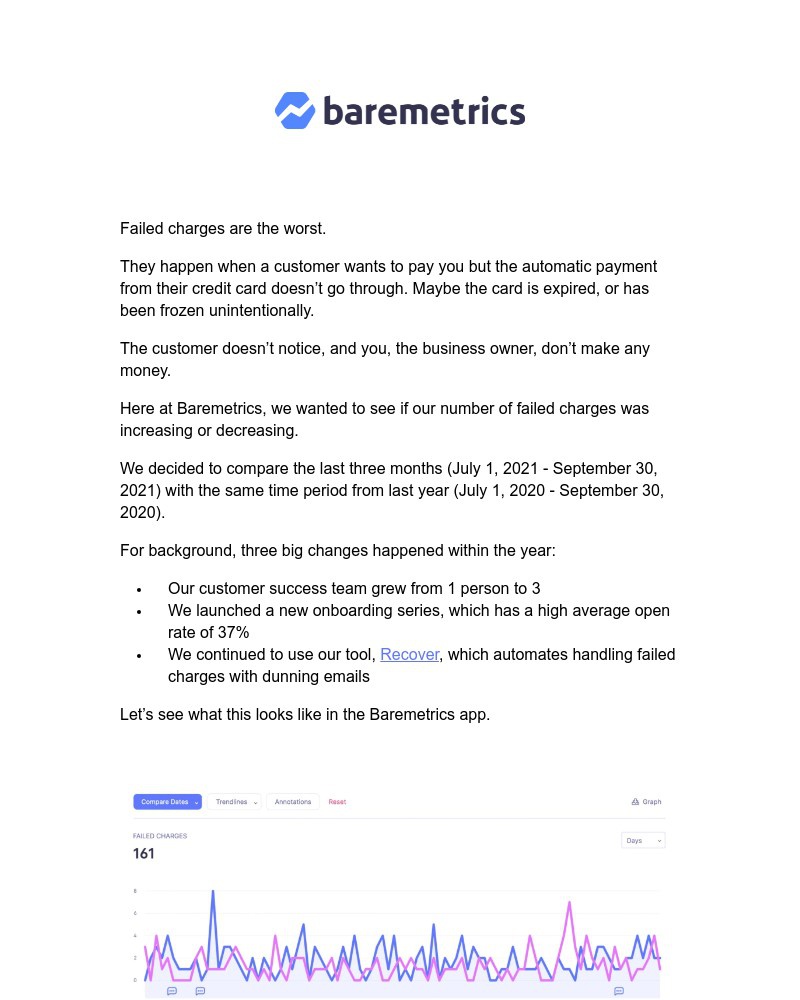Baremetrics - Real Data Weekly #8: Baremetrics had 161 failed charges in Q3. This could have been a disaster. Find out how we identify and handle failed charges