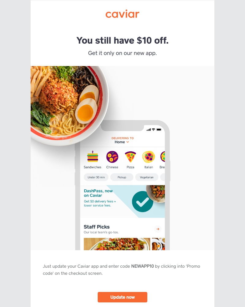  - Reminder: $10 off when you update your app