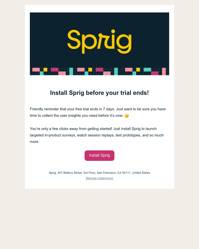 Sprig - [Reminder] Install Sprig