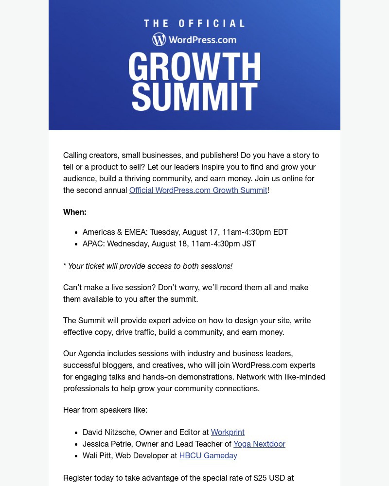 WordPress - [REMINDER] Join us online for our second Annual Official WordPress.com Growth Summit!