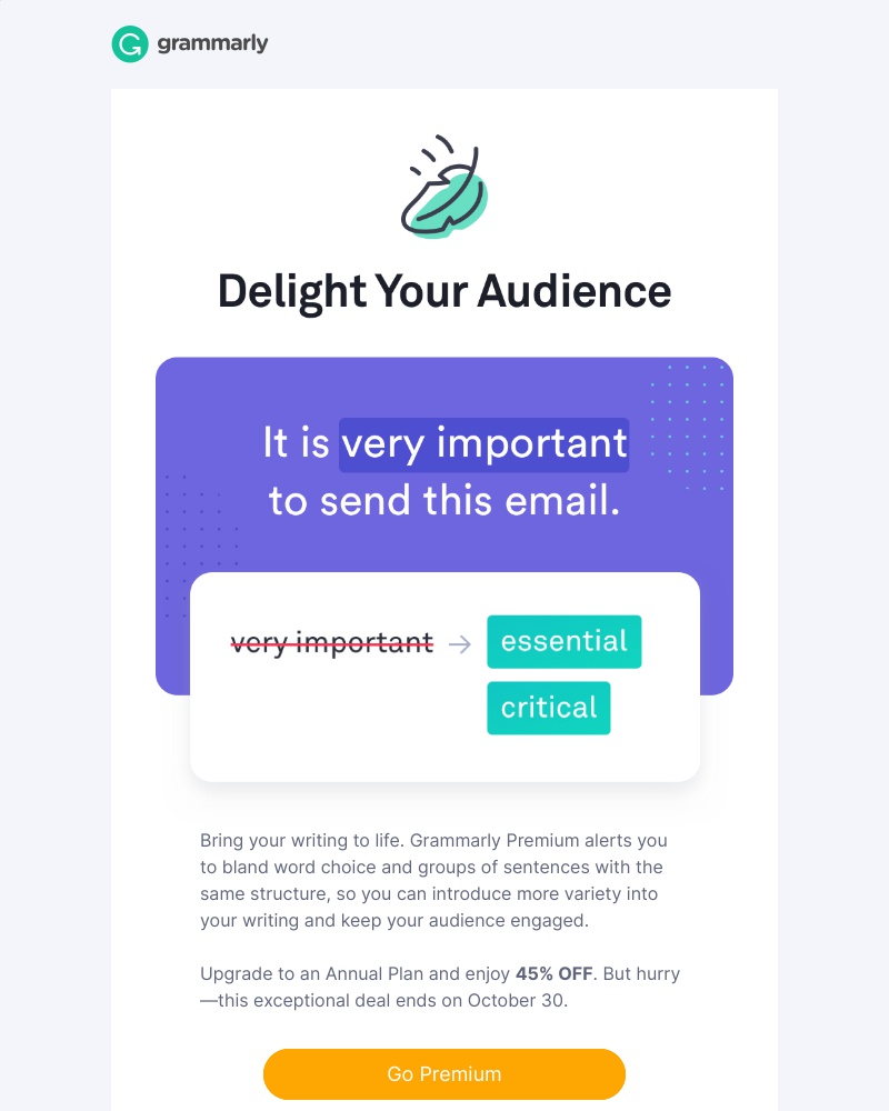 Grammarly - REMINDER: Save 45% on annual plans and liven up your writing