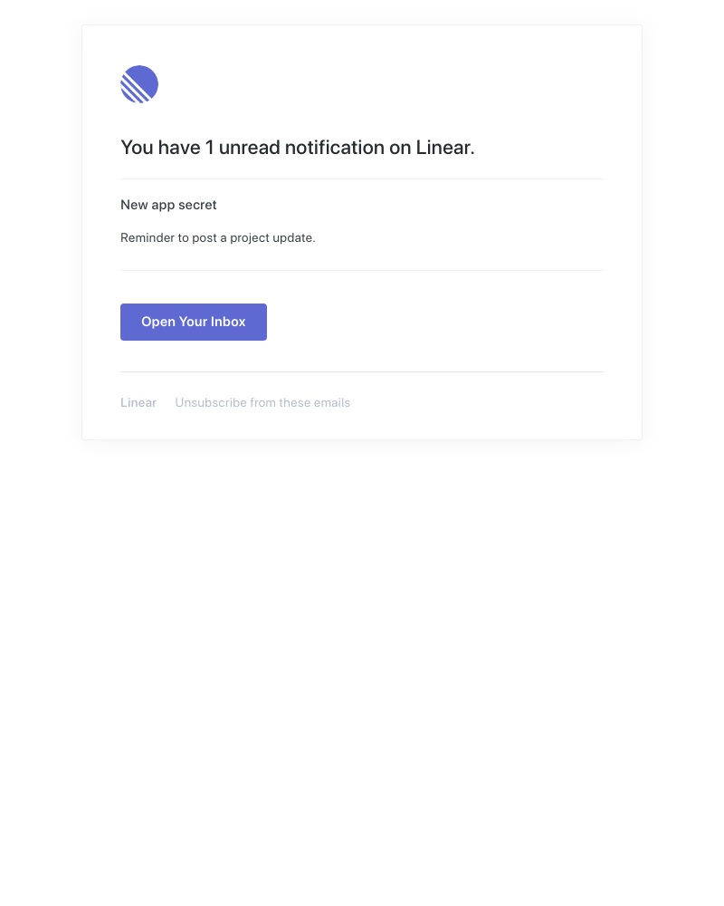Linear - Reminder to post a project update for New app secret