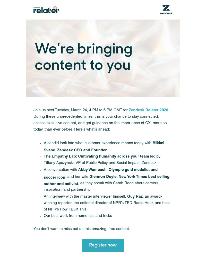 Zendesk - Reminder to register for Relater